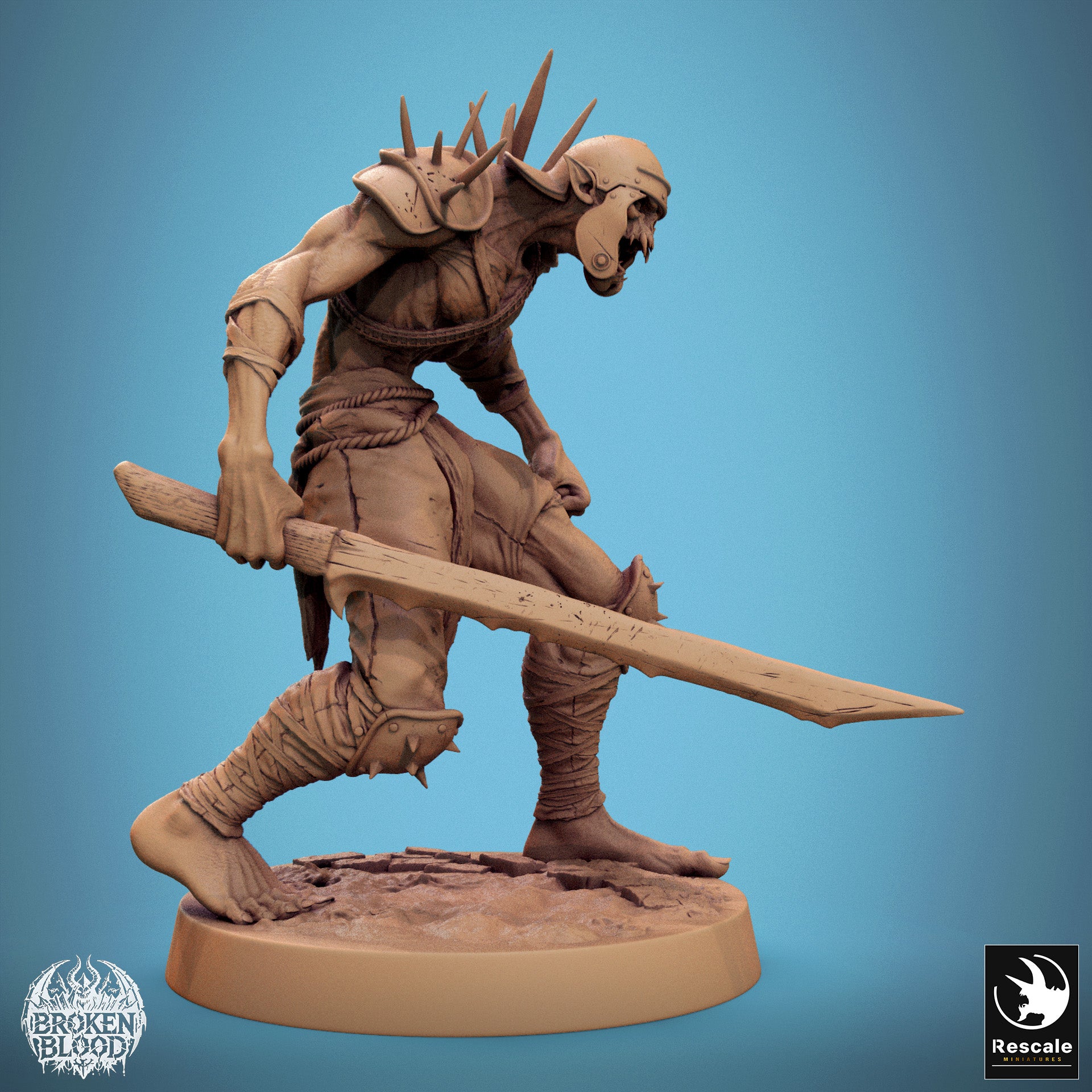 Product photo Tabletop 28mm Lord of the Print (LotP) 1: Tabletop miniature: Ghoul Berserker Ravager (Ghoul), undead warrior and cursed marauder with serrated machete and spiked armor (24_11_C1)