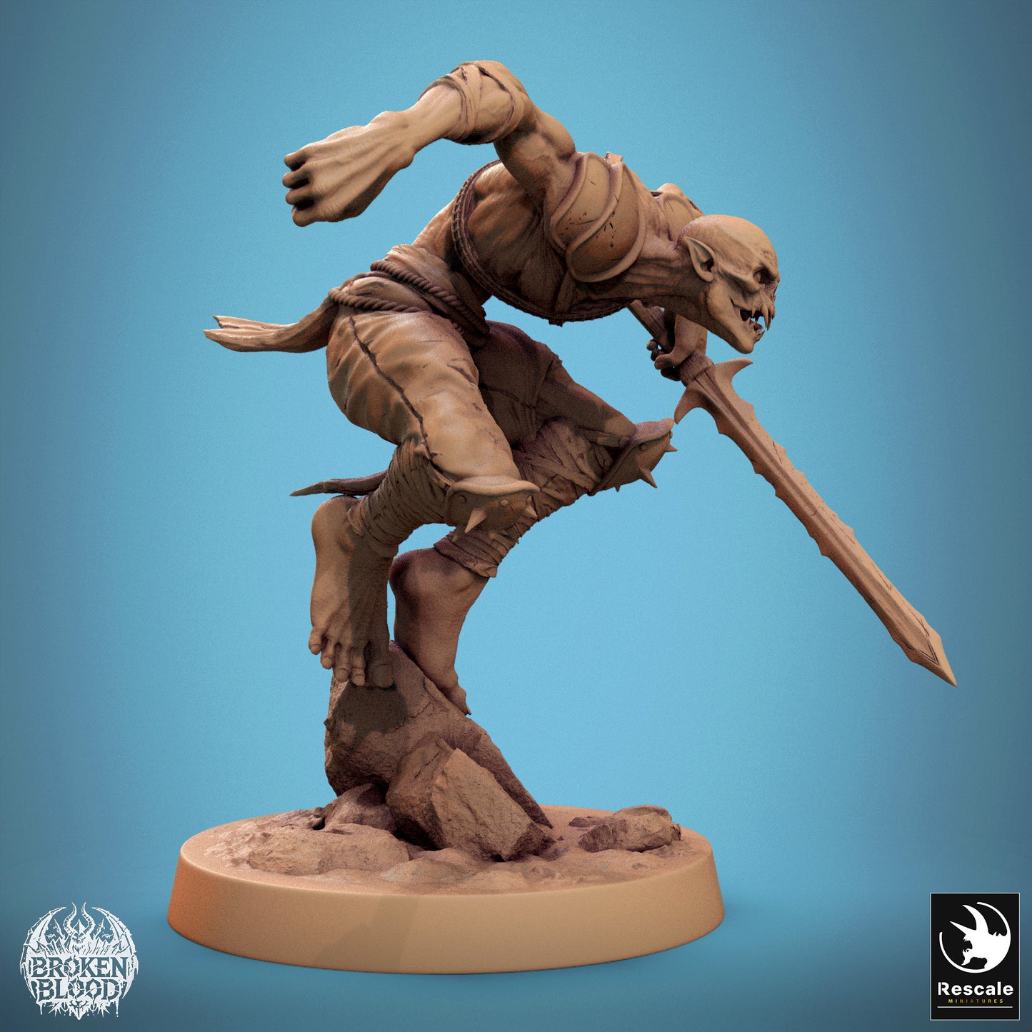 Product photo Tabletop 28mm Lord of the Print (LotP) 1: Tabletop figure: Ghoul Berserker and Assassin with spear, jump attack, undead wargaming monster, skirmish melee fighter (24_11_C3)