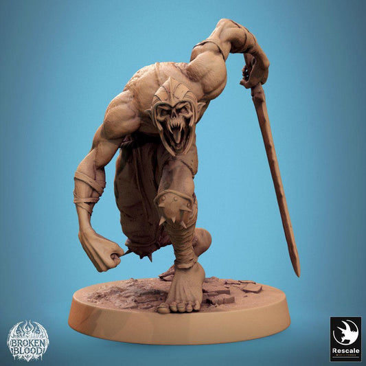 Product photo Tabletop 28mm Lord of the Print (LotP) 0: Tabletop miniature: Ghoul Ravager, undead spear carrier in storm attack, berserker with bone mask (24_11_C11)