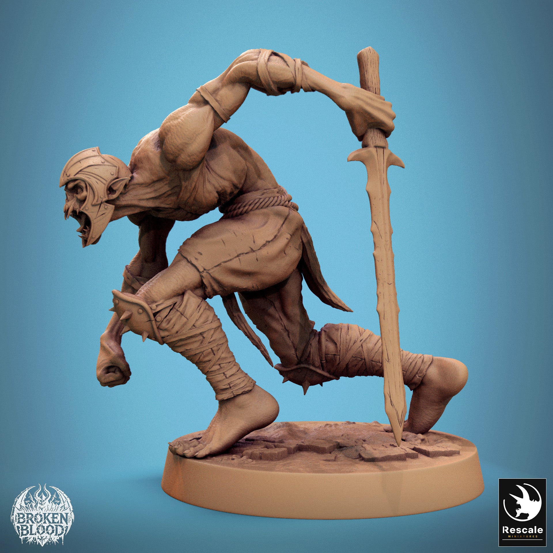 Product photo Tabletop 28mm Lord of the Print (LotP) 1: Tabletop miniature: Ghoul Ravager, undead spear carrier in storm attack, berserker with bone mask (24_11_C11)