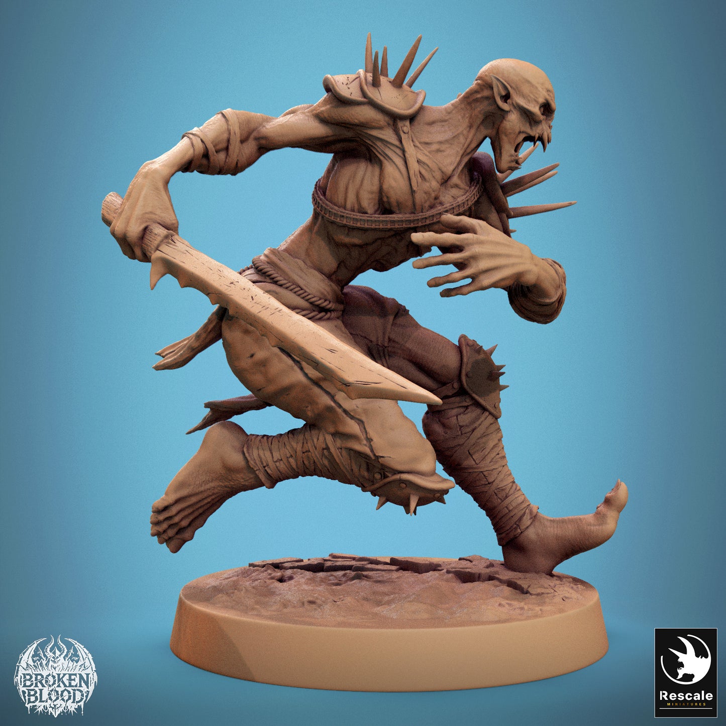 Product photo Tabletop 28mm Lord of the Print (LotP) 1: Tabletop miniature: Ghoul Ravager - Undead swordsman, cursed berserker with two-handed longsword (24_11_C17)