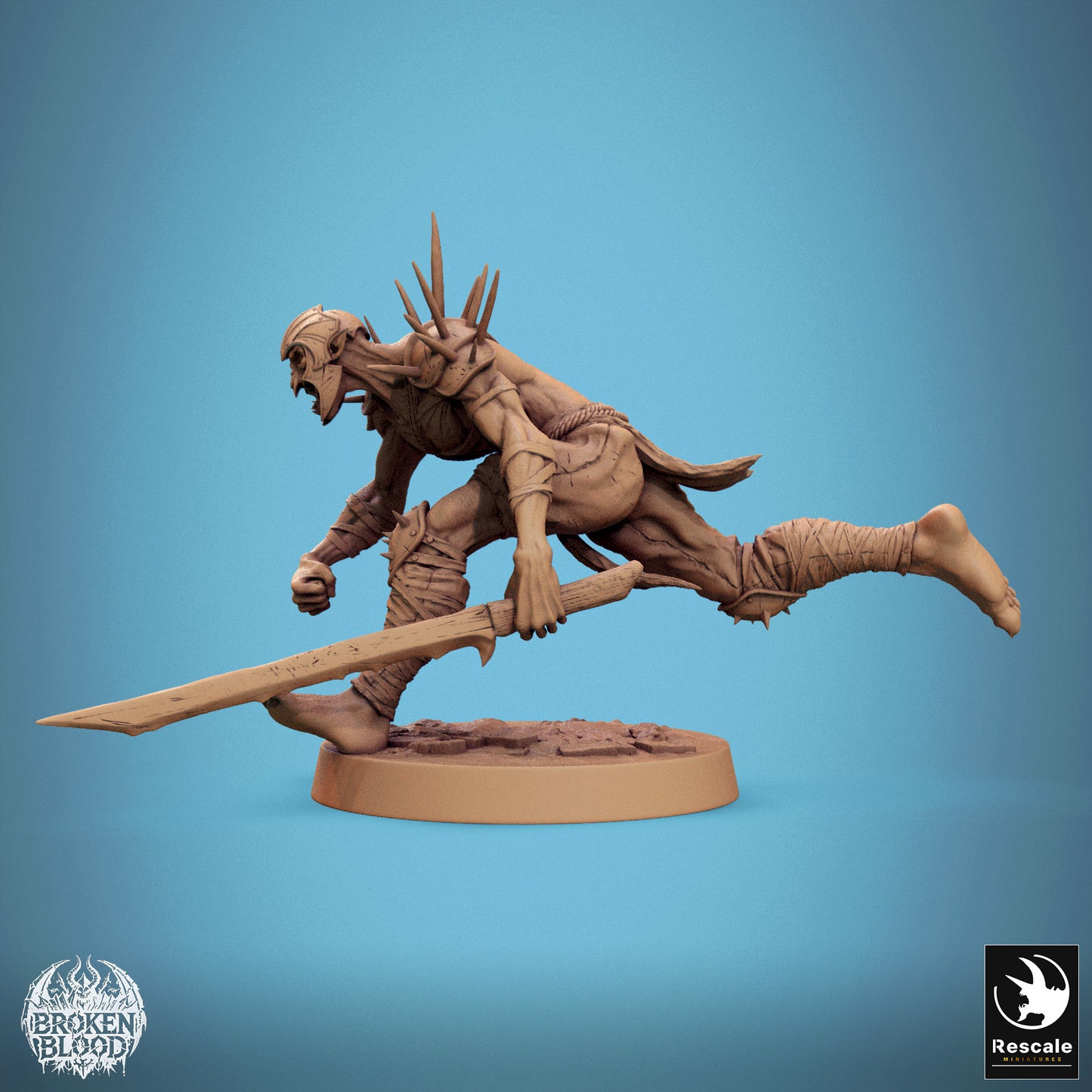 Product photo Tabletop 28mm Lord of the Print (LotP) 1: Tabletop miniature: Ghoul Ravager - Ghoul Berserker charging with club, undead warrior, chaos barbarian, cursed champion (24_11_C23)