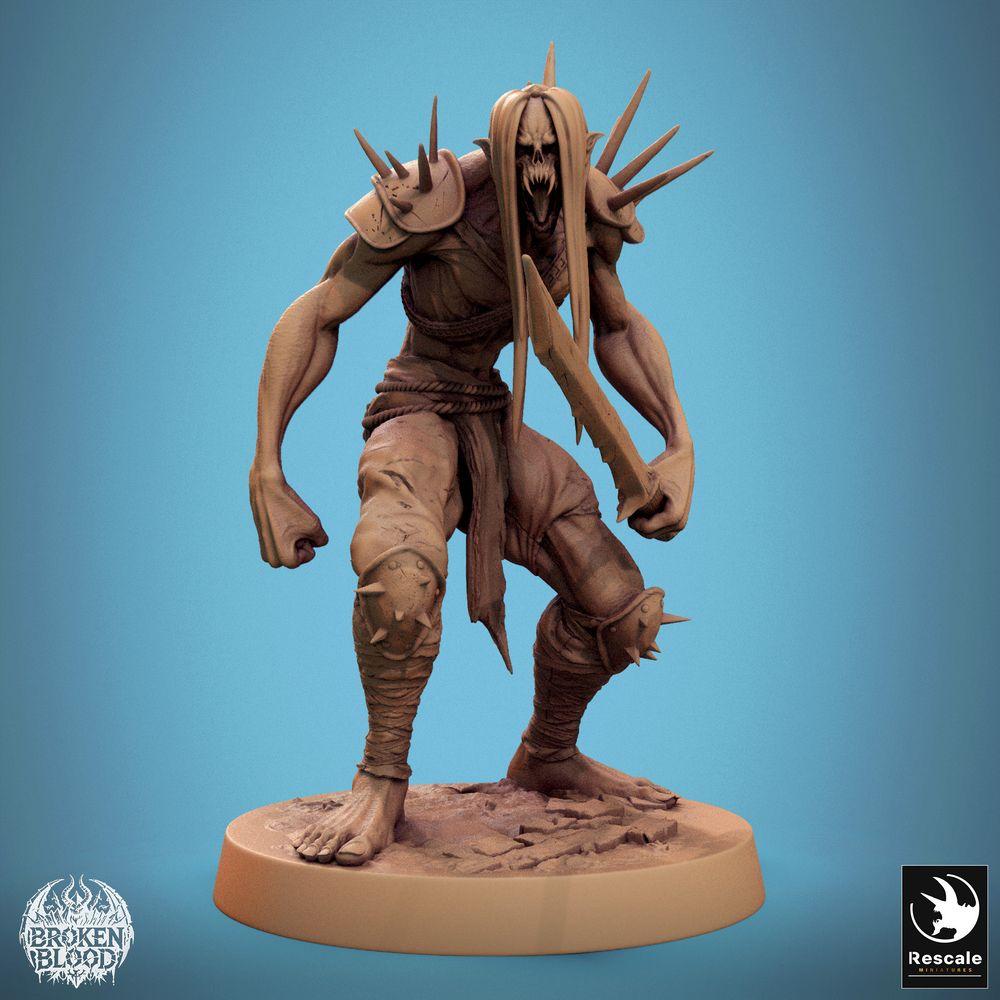 Product photo Tabletop 28mm Lord of the Print (LotP) 0: Tabletop miniature: Ghoul Ravager - undead berserker and warrior with serrated blade and spiked shoulder plates, elite melee fighter (24_11_C27)