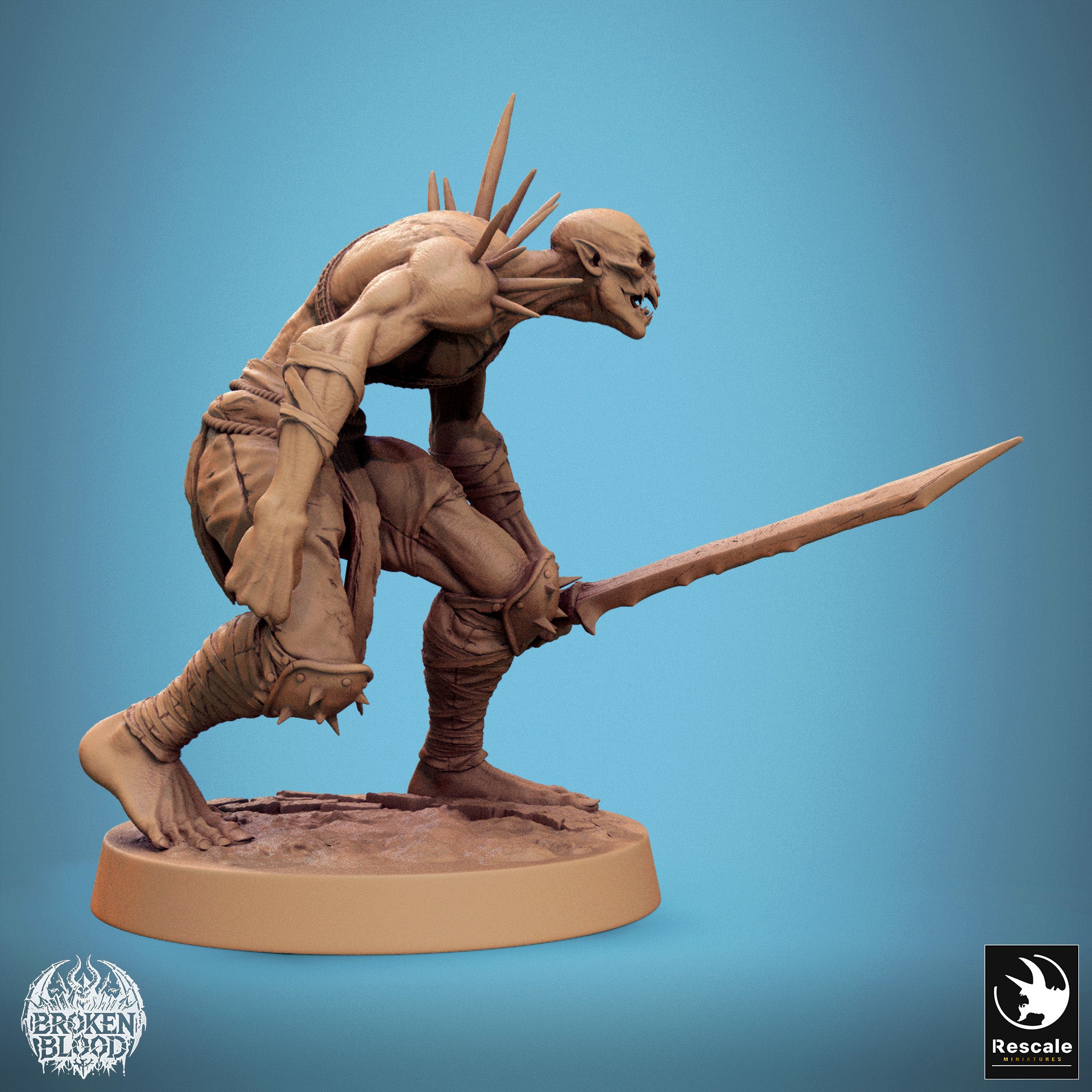 Product photo Tabletop 28mm Lord of the Print (LotP) 1: Tabletop miniature: Ghoul Ravager, spiked undead berserker with a rough, notch-filled sword in a jumping attack (24_11_C29)