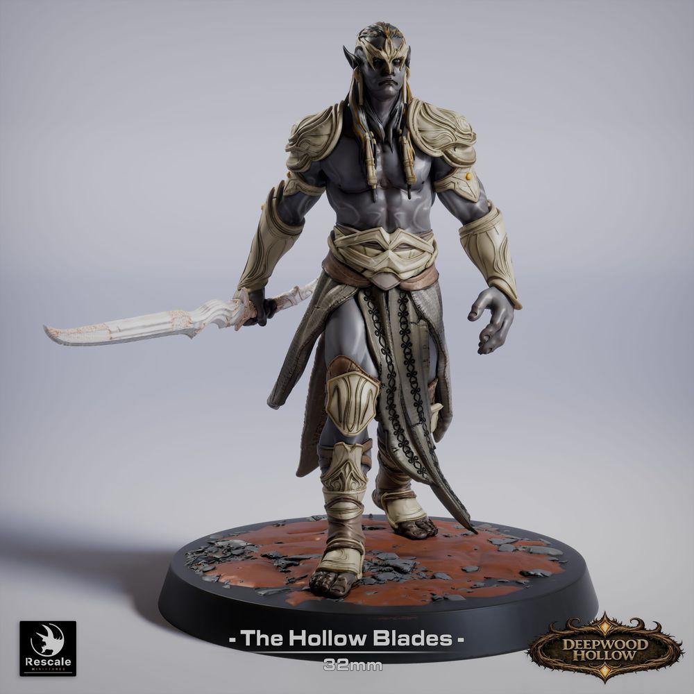 Product photo Tabletop 28mm Lord of the Print (LotP) 0: Tabletop miniature: Dark Elf swordsman, blade master, striding elven warrior, and duelist with ornate scimitar (26_03_G14)