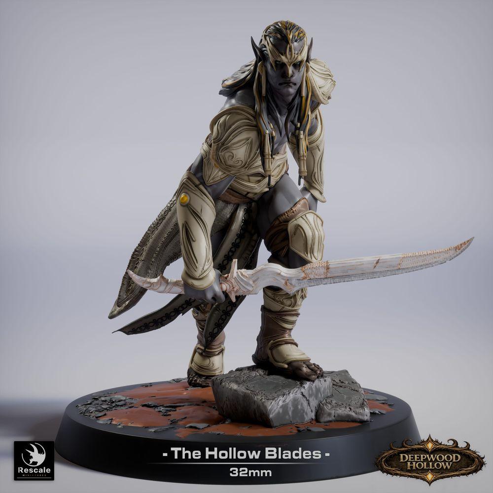 Product photo Tabletop 28mm Lord of the Print (LotP) 0: Tabletop miniature: Dark Elf Assassin and Duelist, Shadow Blade with two curved blades (26_03_G15)