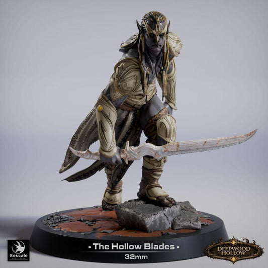 Product photo Tabletop 28mm Lord of the Print (LotP) 0: Tabletop miniature: Dark Elf Assassin and Duelist, Shadow Blade with two curved blades (26_03_G15)