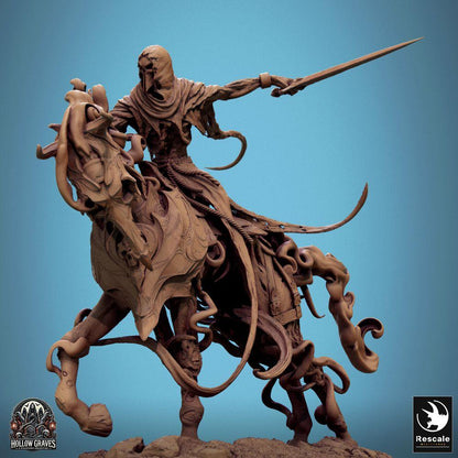 Product photo Tabletop 28mm Lord of the Print (LotP) 0: Tabletop miniature: Dark Knight on Horseback, Death Knight with Longsword, Undead Cavalry on Dread Steed in Assault (24_10_C1)