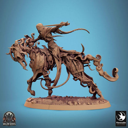 Product photo Tabletop 28mm Lord of the Print (LotP) 0: Tabletop miniature: Dark Knight on Horseback, Death Knight with Longsword, Undead Cavalry in Storm Charge (24_10_C1)