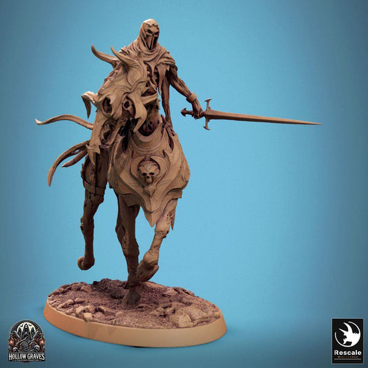 Product photo Tabletop 28mm Lord of the Print (LotP) 0: Fantasy Figure: Undead Death Knight on Horseback, Shadow Rider with Longsword, Ghost Cavalry Leader (24_10_C5)