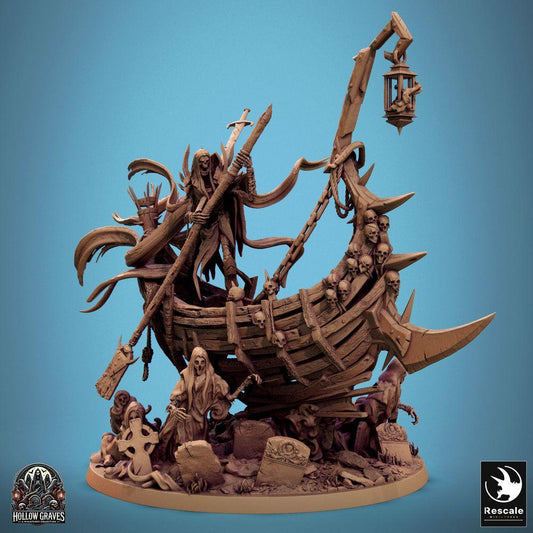 Product photo Tabletop 28mm Lord of the Print (LotP) 0: Tabletop miniature: Undead ghost captain and ferryman on ghost ship - Necromancer, leader of the undead, with staff and longsword - G Zaltryn the Waverender (24_10_G)