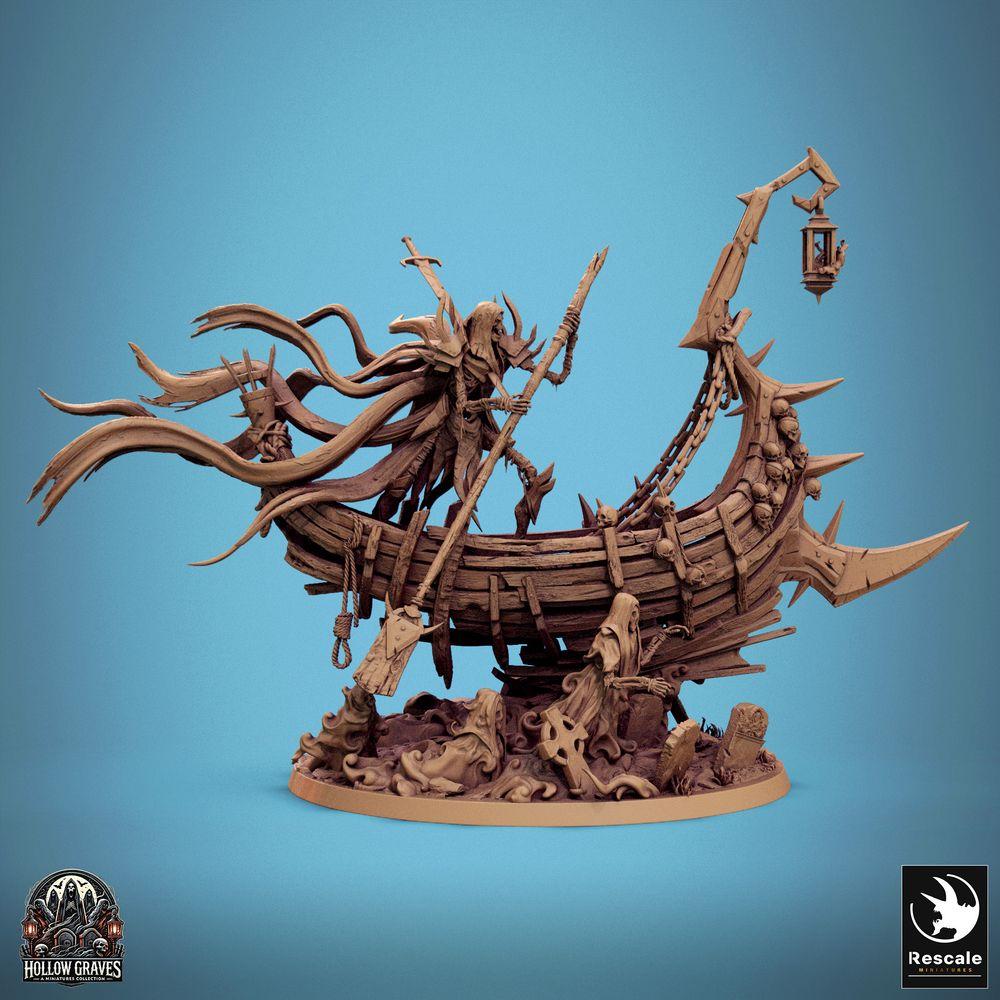 Product photo Tabletop 28mm Lord of the Print (LotP) 0: Tabletop miniature: Undead ghost captain and ferryman on ghost ship - Necromancer, leader of the undead, with staff and longsword - G Zaltryn the Waverender (24_10_G)