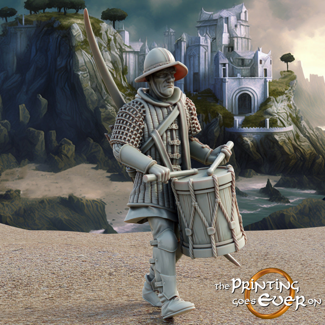 Product photo medieval historical figure 75mm Scale The Printing Goes Ever On (TPGEO) 0: Medieval Knight Figures Allied Drummer - Allied Troops