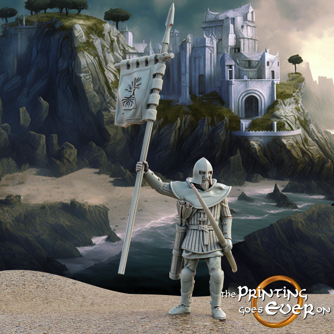 Product photo medieval historical figure 75mm Scale The Printing Goes Ever On (TPGEO) 0: Medieval Knight Figures Allied Standard Bearer - Allied Troops