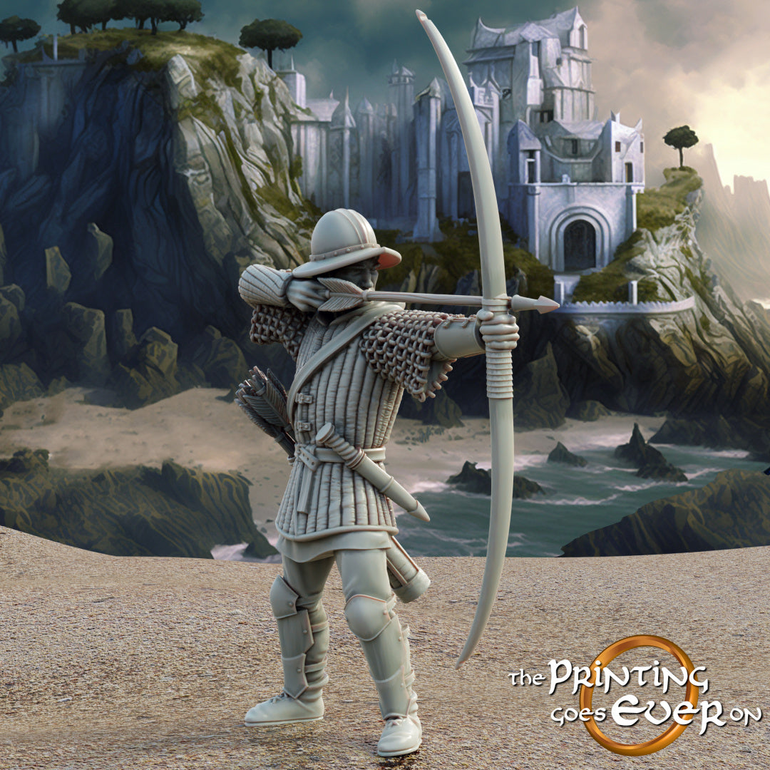 Product photo medieval historical figure 75mm Scale The Printing Goes Ever On (TPGEO) 0: Medieval Knight Figures Allied Archer D - Allied Troops