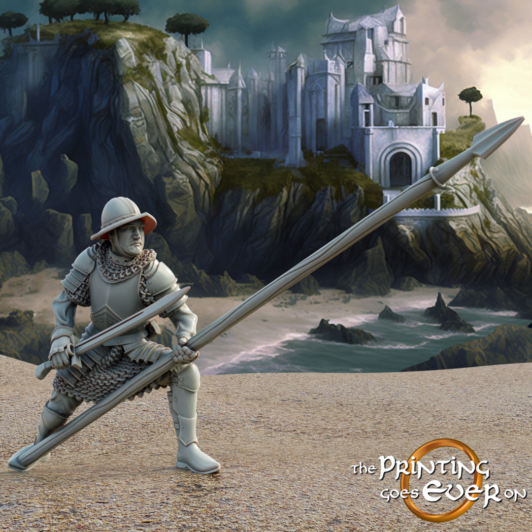 Product photo medieval historical figure 75mm Scale The Printing Goes Ever On (TPGEO) 0: Medieval Knight Figures Allied Pike Bearer C - Allied Troops