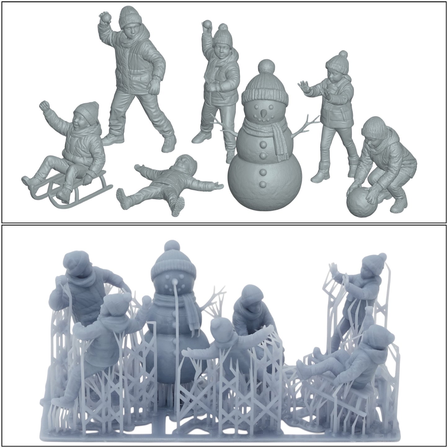 Diorama Model Building Product Photo 0: Winter Children - 7 Figures - Snowman and Snowball Fight