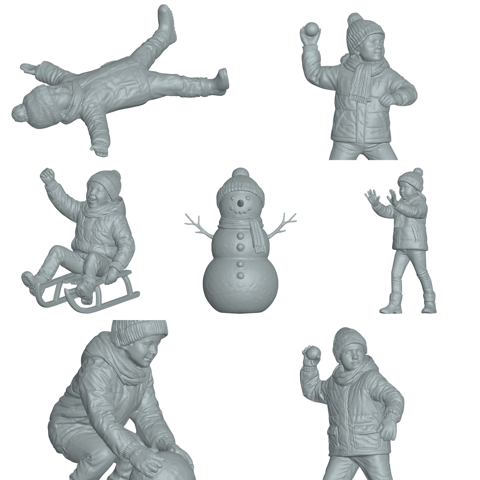Diorama Model Building Product Photo 0: Winter Children - 7 Figures - Snowman and Snowball Fight