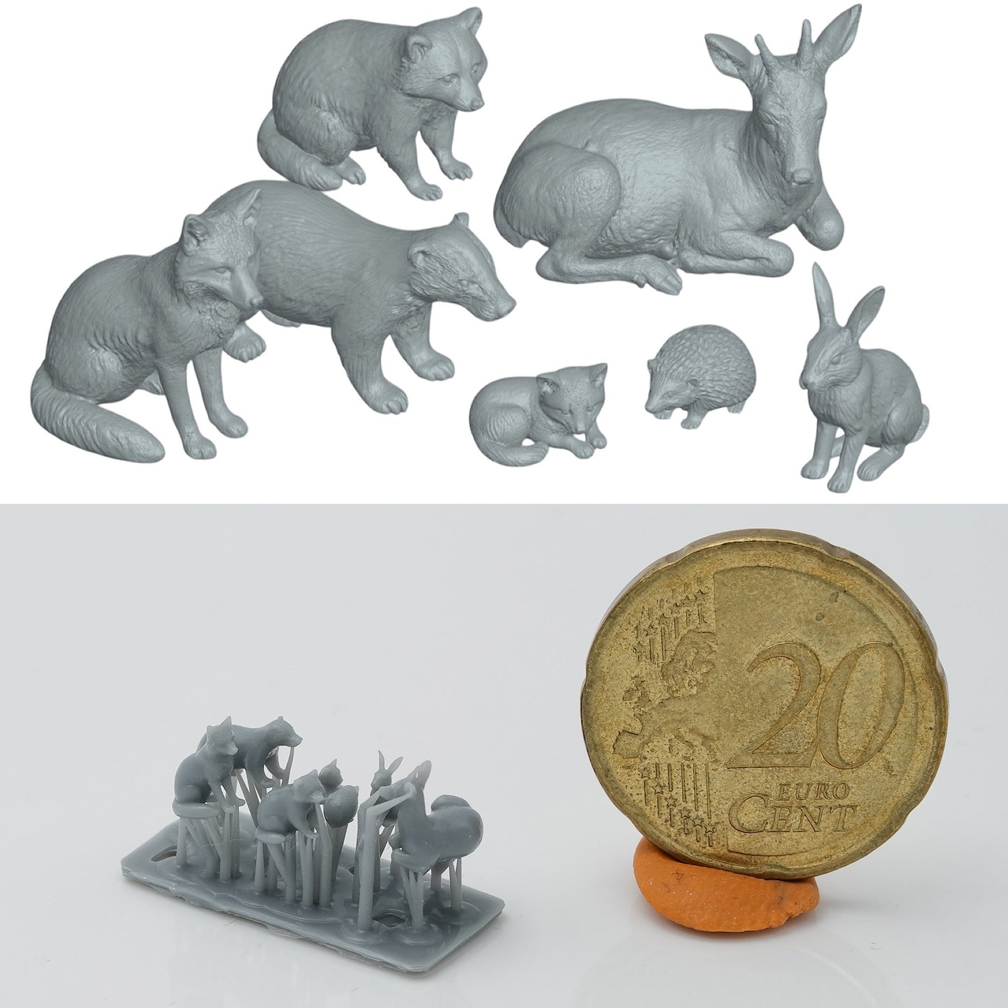 Produktfoto Tier Figur Diorama, Modellbau: 0: 7 Wildtier Wald-Figuren: Fuchs, Dachs, Reh, Igel und Hase  (Achtung extrem klein!) (Ref a053)