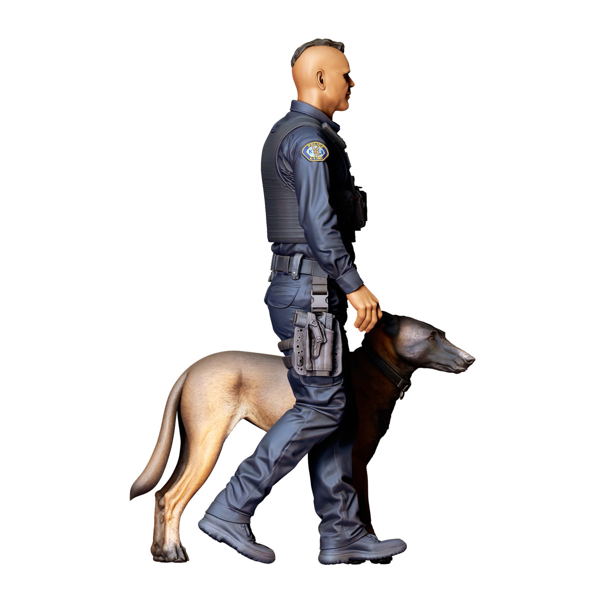 Diorama model-making product photo 2: Standing figure: police officer in operational gear with service dog (Ref. No. 524)