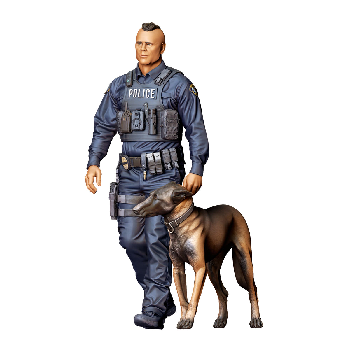 Diorama model-making product photo 5: Standing figure: police officer in operational gear with service dog (Ref. No. 524)