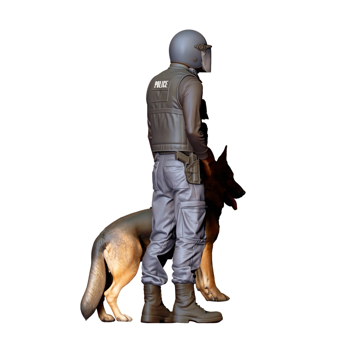 Diorama model kit product photo 2: Diorama figure: Standing police officer in protective gear with seated service dog (Ref. No. 526)