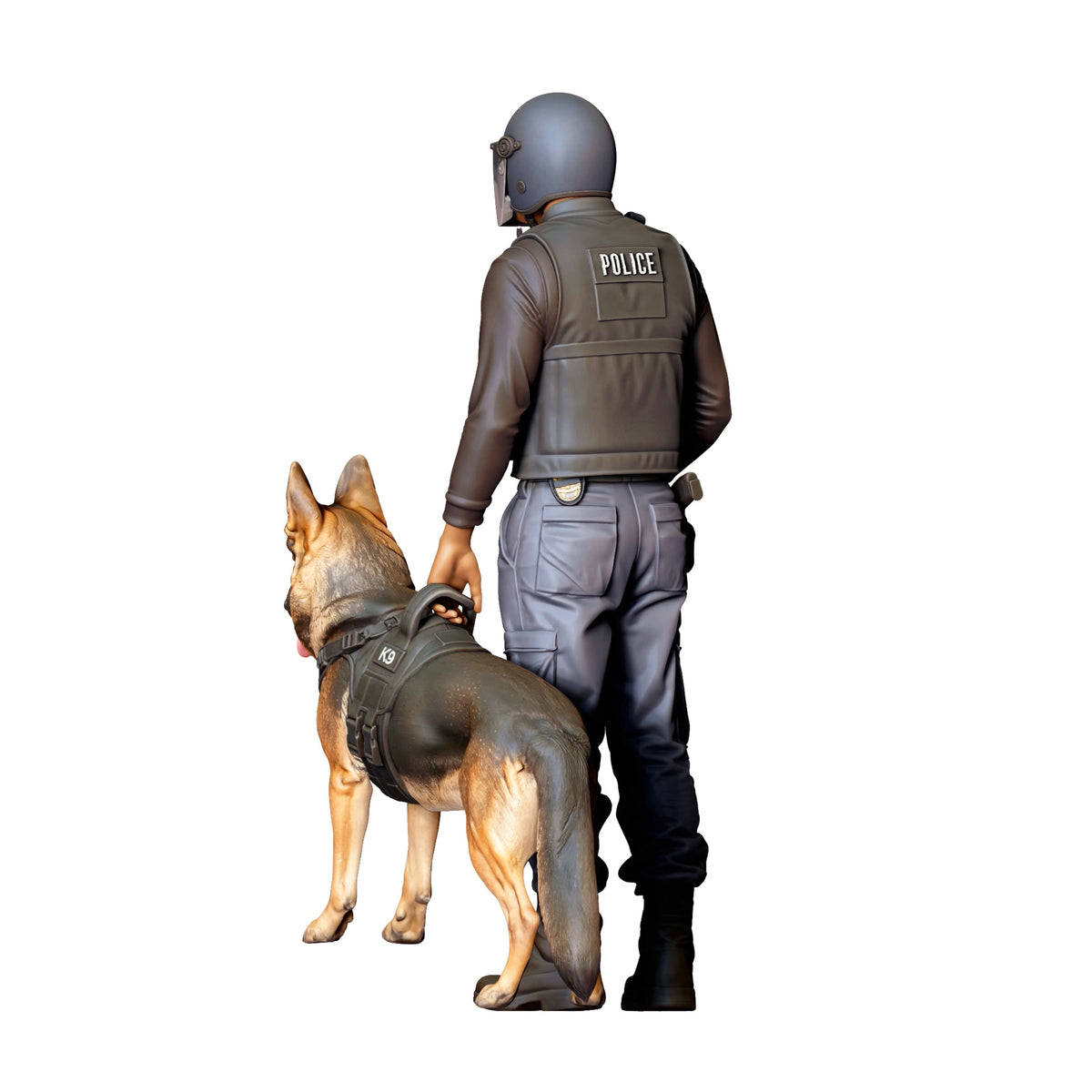 Diorama model-making product photo 3: Diorama figure: Standing police officer in protective gear with seated service dog (Ref. No. 526)