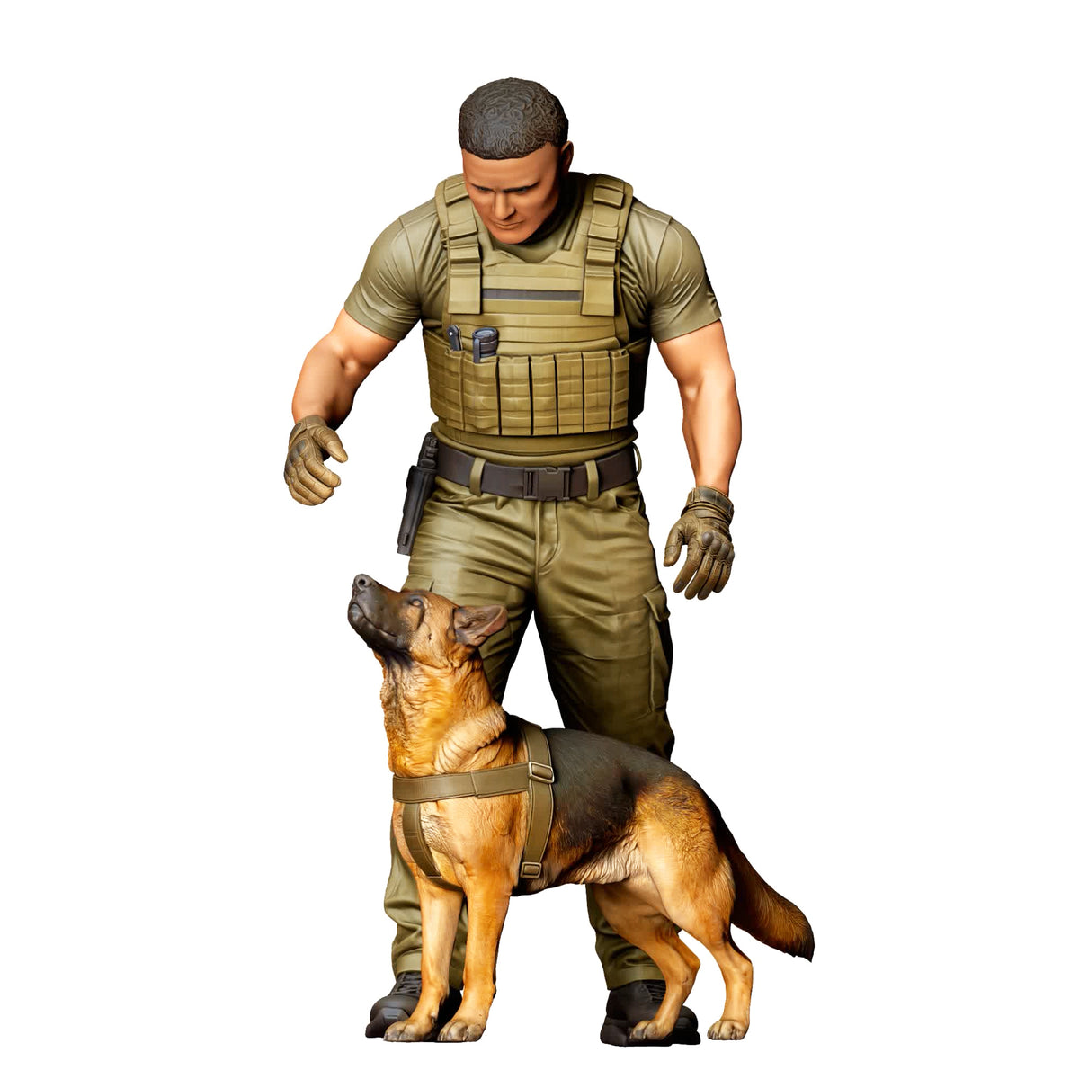 Diorama model kit product photo 0: Standing figure: dog handler in operational uniform with service dog (Ref. No. 525)