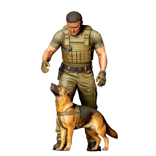 Diorama model kit product photo 0: Standing figure: dog handler in operational uniform with service dog (Ref. No. 525)