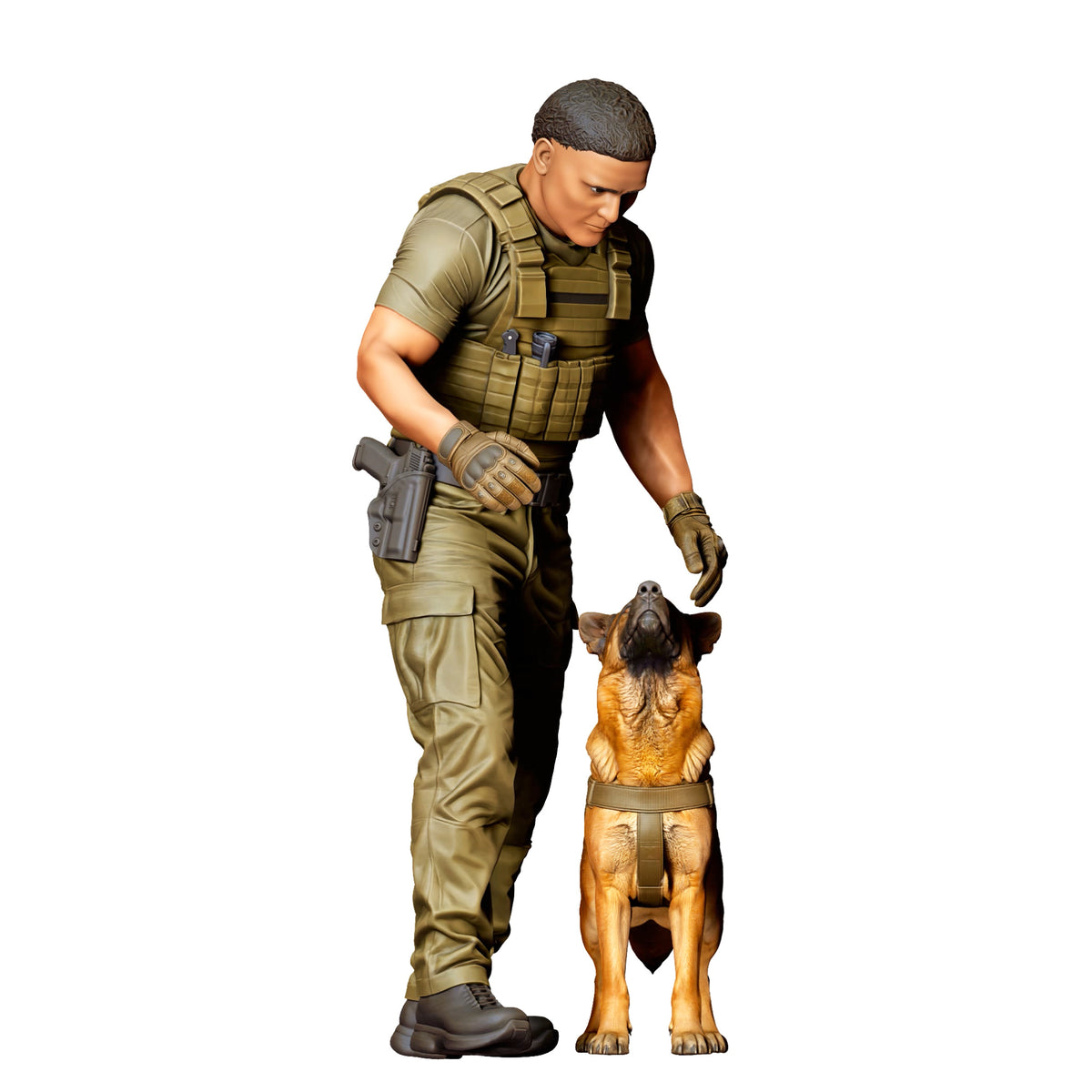 Diorama model-making product photo 1: Standing figure: dog handler in operational gear with service dog (Ref. No. 525)