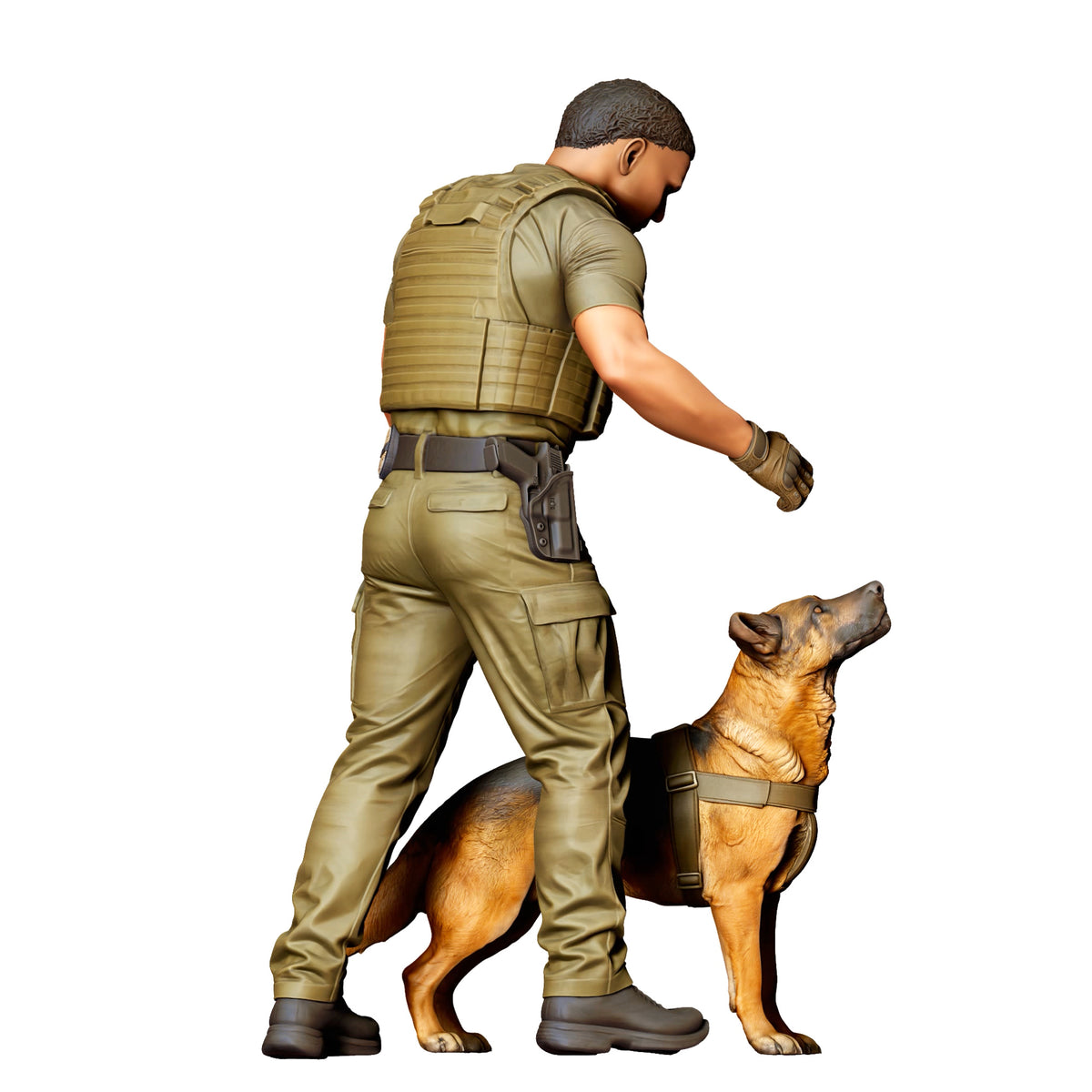 Diorama model kit product photo 2: Standing figure: dog handler in operational gear with service dog (Ref. No. 525)