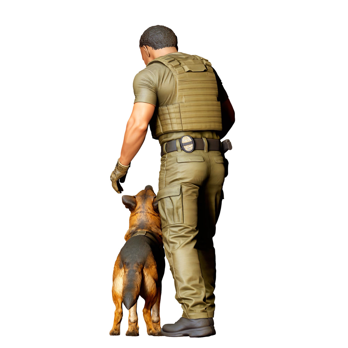 Diorama model-making product photo 3: Standing figure: dog handler in operational gear with service dog (Ref. No. 525)