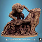 Product photo Tabletop 28mm Lord of the Print (LotP) 2: Tabletop miniature: Beastman werewolf hybrid on tree stump, forest beast and alpha predator, dungeon boss, scene base with mouse and rat creatures (25_07_R1)