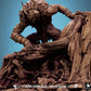 Product photo Tabletop 28mm Lord of the Print (LotP) 3: Tabletop miniature: Beastman werewolf hybrid on tree stump, forest beast and alpha predator, dungeon boss, scene base with mouse and rat creatures (25_07_R1)