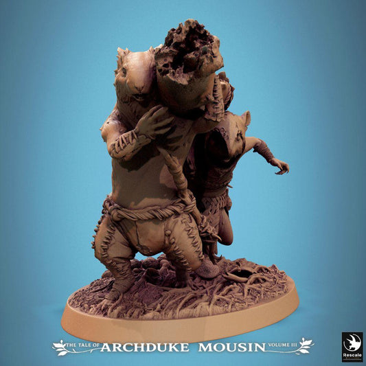 Product photo Tabletop 28mm Lord of the Print (LotP) 0: Tabletop miniature: Ratmen Carrier Duo - Nager Pioneer Squad with Explosive or Ram Load, Siege Weapon, Wargame Unit and Skirmish Proxies (25_07_Q11)