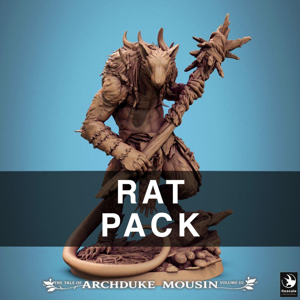 Product photo Tabletop 28mm Lord of the Print (LotP) 1: Fantasy miniature: Rat Ogre / Were-Rat, beast warrior with spiked club, underground boss monster and dungeon crawler opponent (25_07_O3)