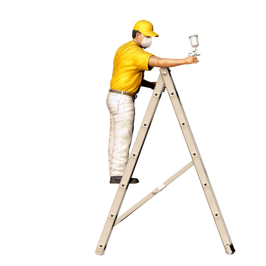 Produktfoto  0: Maler/ Lackierer mit Spraypistole - Handwerker auf Leiter
