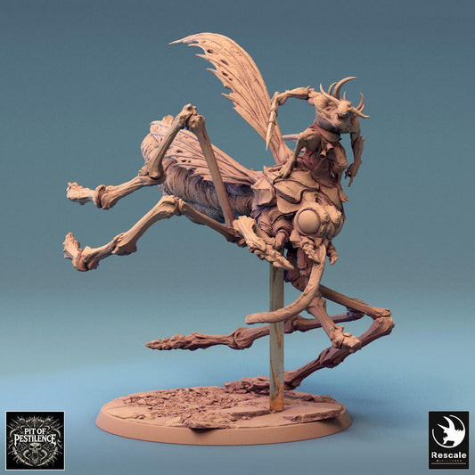 Product photo Tabletop 28mm Lord of the Print (LotP) 0: Tabletop miniature: Demon rider on monstrous insect beast - Insect rider, mosquito rider, nightmare cavalry, boss monster - E1 Dravon Assault (24_08_E1)