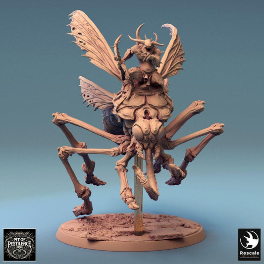 Product photo Tabletop 28mm Lord of the Print (LotP) 0: Tabletop miniature: Demon rider on insect beast, flying demon with sickle, swarm lord insect lord, plague bringer boss (24_08_E3)