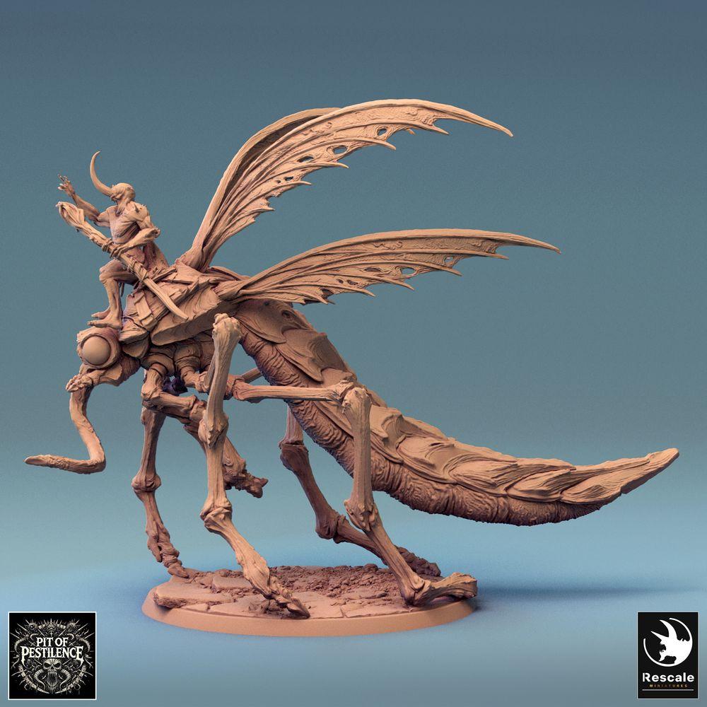 Product photo Tabletop 28mm Lord of the Print (LotP) 0: Tabletop miniature: Demon Rider on Giant Mosquito, Mosquito Rider, Barbarian Beast Rider, Monster Cavalry, Swarm Lord (24_08_E7)