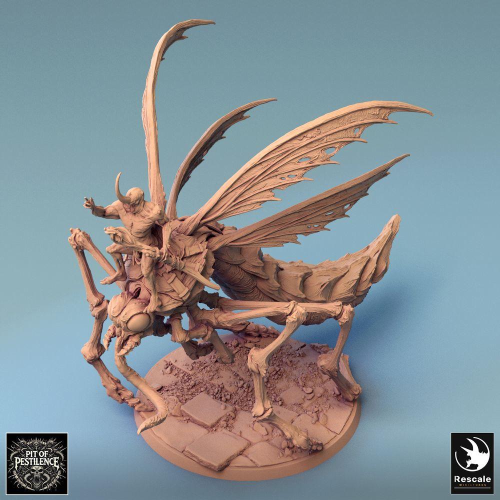 Product photo Tabletop 28mm Lord of the Print (LotP) 0: Tabletop miniature: Demon rider on giant mosquito, mosquito rider, barbarian beast rider, monster cavalry, swarm lord (24_08_E7)
