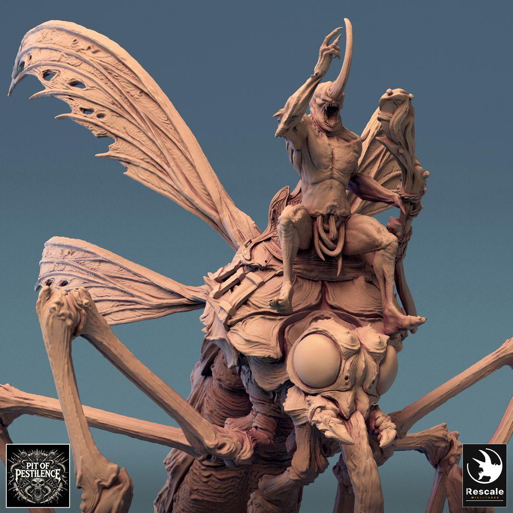 Product photo Tabletop 28mm Lord of the Print (LotP) 0: Tabletop miniature: Demon Rider on Giant Mosquito, Mosquito Rider, Barbarian Beast Rider, Monster Cavalry, Swarm Lord (24_08_E7)