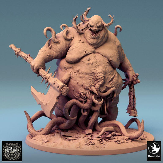 Product photo Tabletop 28mm Lord of the Print (LotP) 0: Tabletop miniature: Plague Demon / Plague Lord, tentacle horror with cleaver and chain weapon, boss monster for wargaming (24_08_B3)