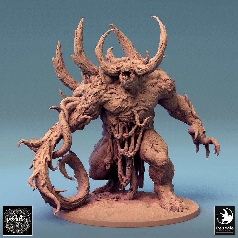 Product photo Tabletop 28mm Lord of the Print (LotP) 0: Tabletop miniature: Demon Lord, Corruption Demon, Hell Beast with tentacle arm, claws, and horns, Boss Monster (Ulcerated Colossus) (24_08_K)