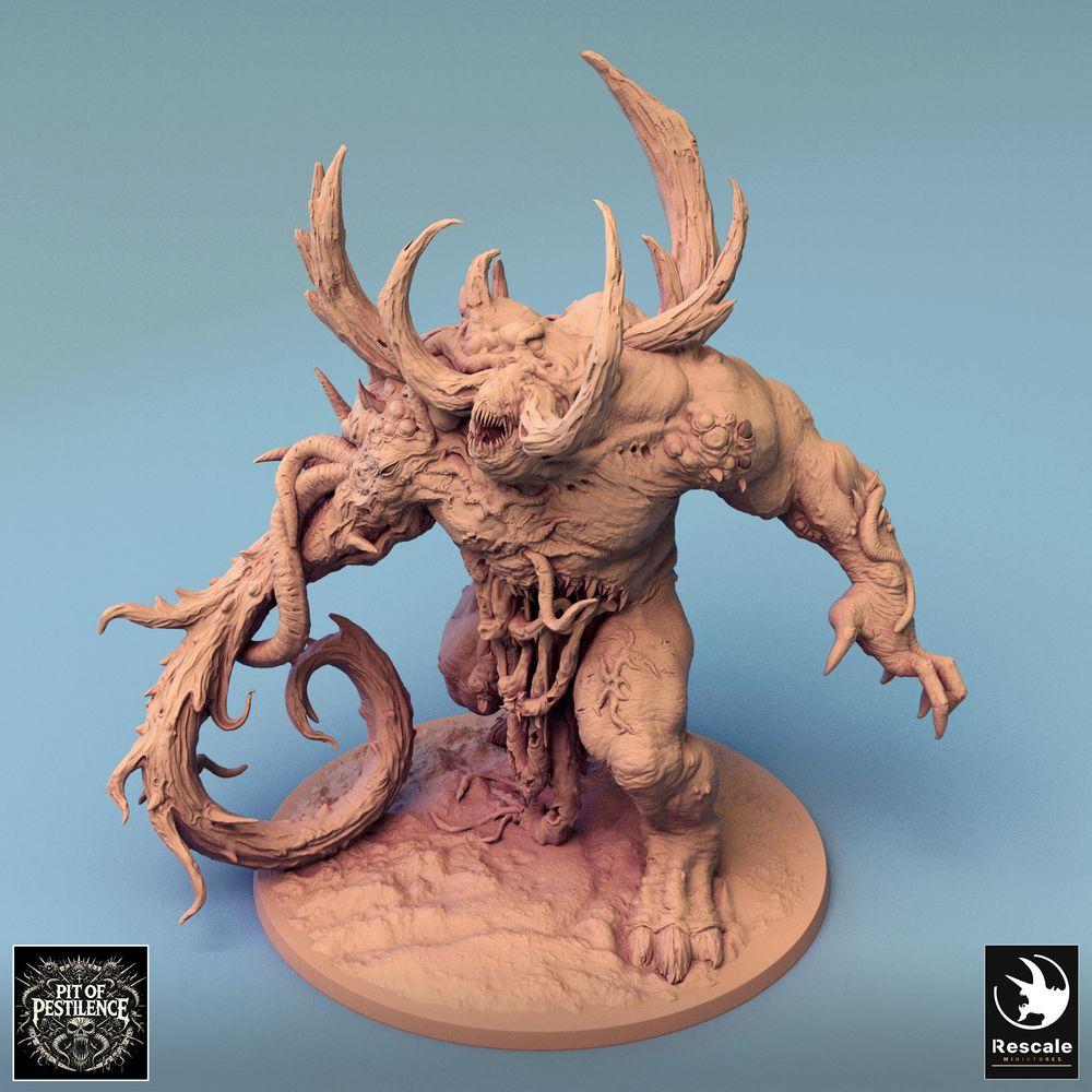 Product photo Tabletop 28mm Lord of the Print (LotP) 0: Tabletop miniature: Demon Lord, Corruption Demon, Hell Beast with Tentacle Arm, Claws, and Horns, Boss Monster (Ulcerated Colossus) (24_08_K)