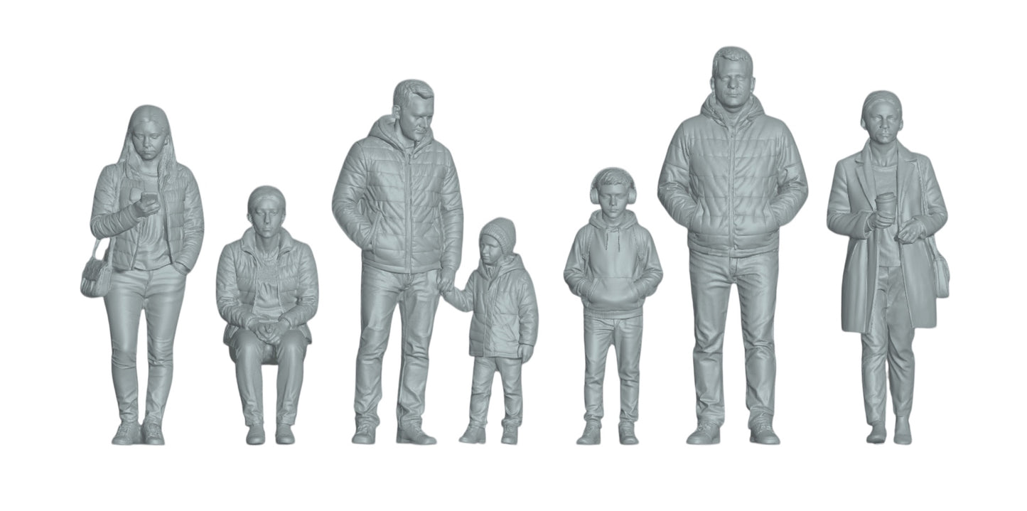Diorama model building product photo 2: Passersby figures set 3 - 7 figures (h0_30)