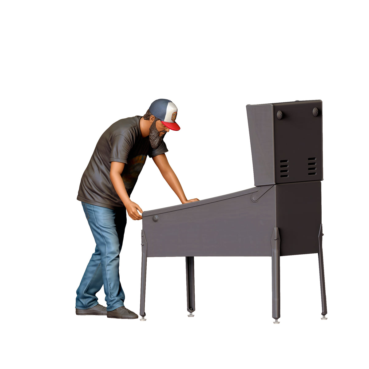 Diorama Modellbau Produktfoto 2: Stehende Figur: Vorgebeugter Flipperspieler am Automaten (Ref. Nr. 523)