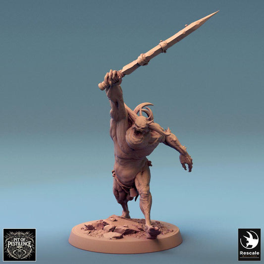 Product photo Tabletop 28mm Lord of the Print (LotP) 0: Tabletop miniature: Putrid Servant - Demon Warrior, charging Spear Carrier, corrupted Beast, Monster Champion, Warband Leader (24_08_F1)