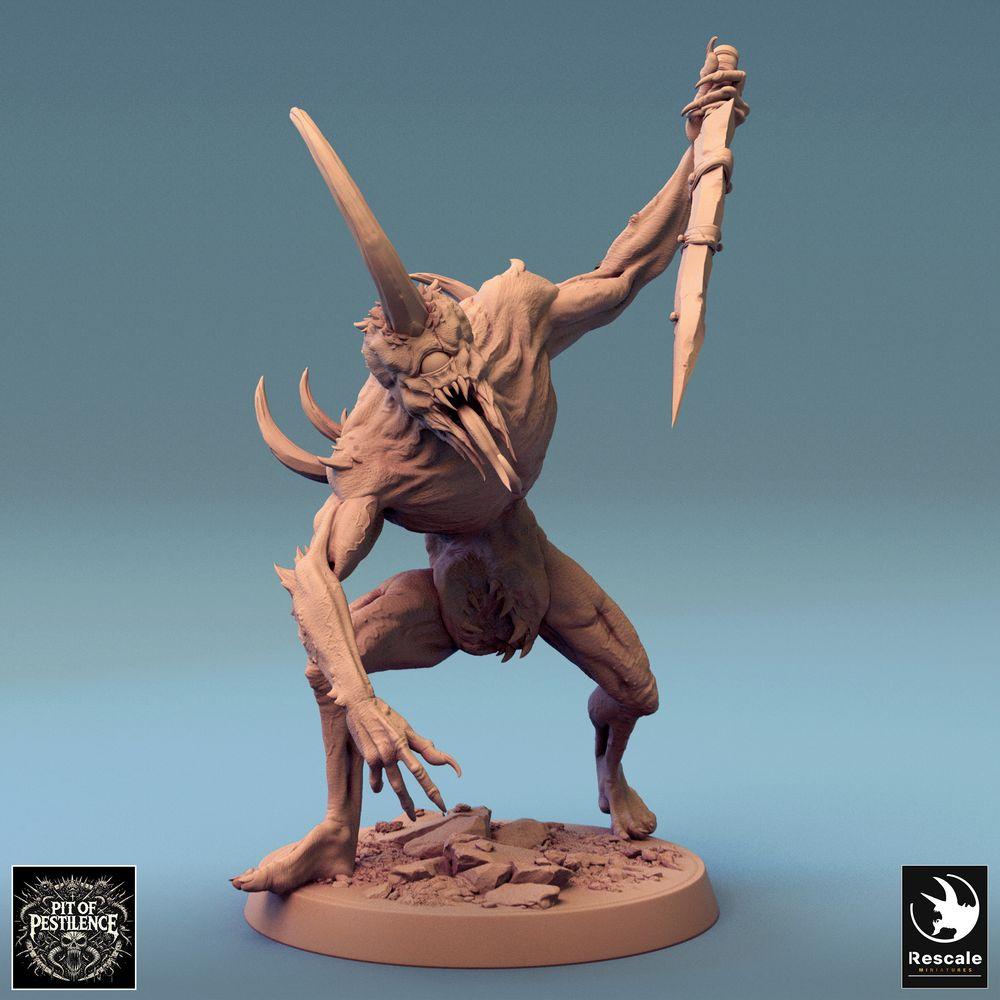 Product photo Tabletop 28mm Lord of the Print (LotP) 0: Tabletop miniature: Demon Warrior, Hell Beast with Jagged Bone Blade - Abyss Creature, Blade Beast, Berserker, Boss Monster (24_08_F9)