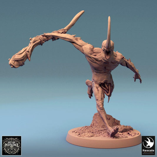 Product photo Tabletop 28mm Lord of the Print (LotP) 0: Tabletop miniature: Demonic Chaos Spawn on the attack with bone club - Mutant Beast, Ghoul Champion, Boss Monster (24_08_F16)
